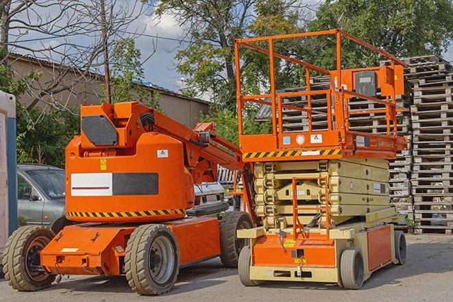 warehouse worker operating a forklift in a shipping yard in Holland